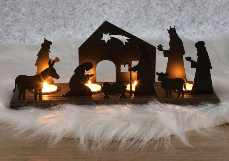 BURI Kerzenständer 8x Kerzenhalter Weihnachtskrippe 32cm Weihnachtsdeko Adventsgesteck von BURI