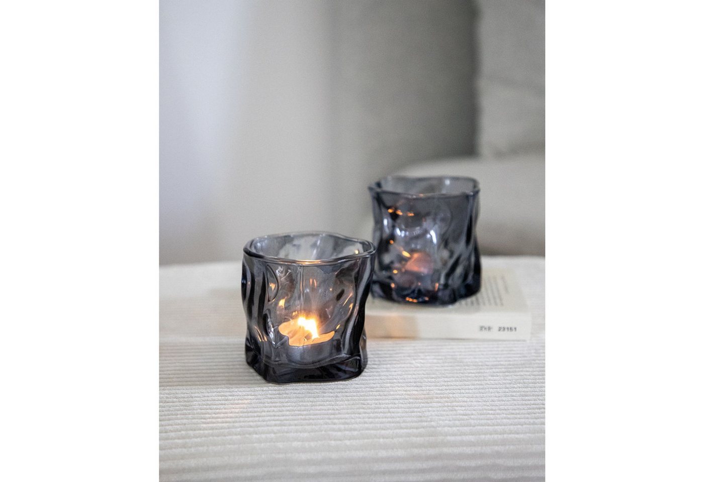 BURI Kerzenständer Glas Windlicht 12er Set Knitteroptik H8 cm Ø8,5 cm Kerzenhalter BURI Kerzenständer Glas Windlicht 12er Set Knitteroptik H8 cm Ø8,5 cm Kerzenhalter von BURI
