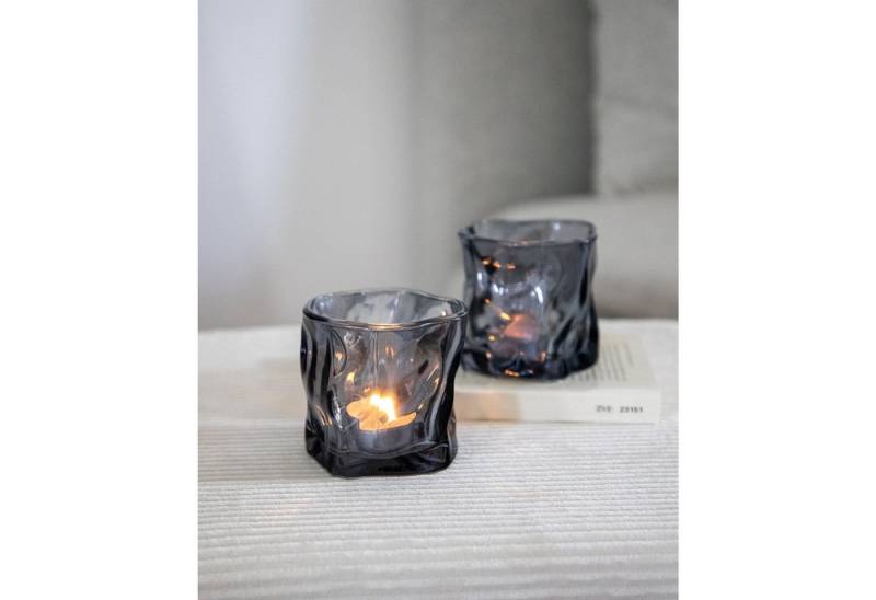 BURI Kerzenständer Glas Windlicht 12er Set Knitteroptik H8 cm Ø8,5 cm Kerzenhalter von BURI