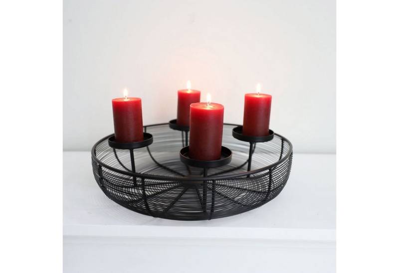 BURI Adventsleuchter Metall-Adventskranz Ø36cm mit Metallschale Weihnachtsdeko Kerzenhalter von BURI