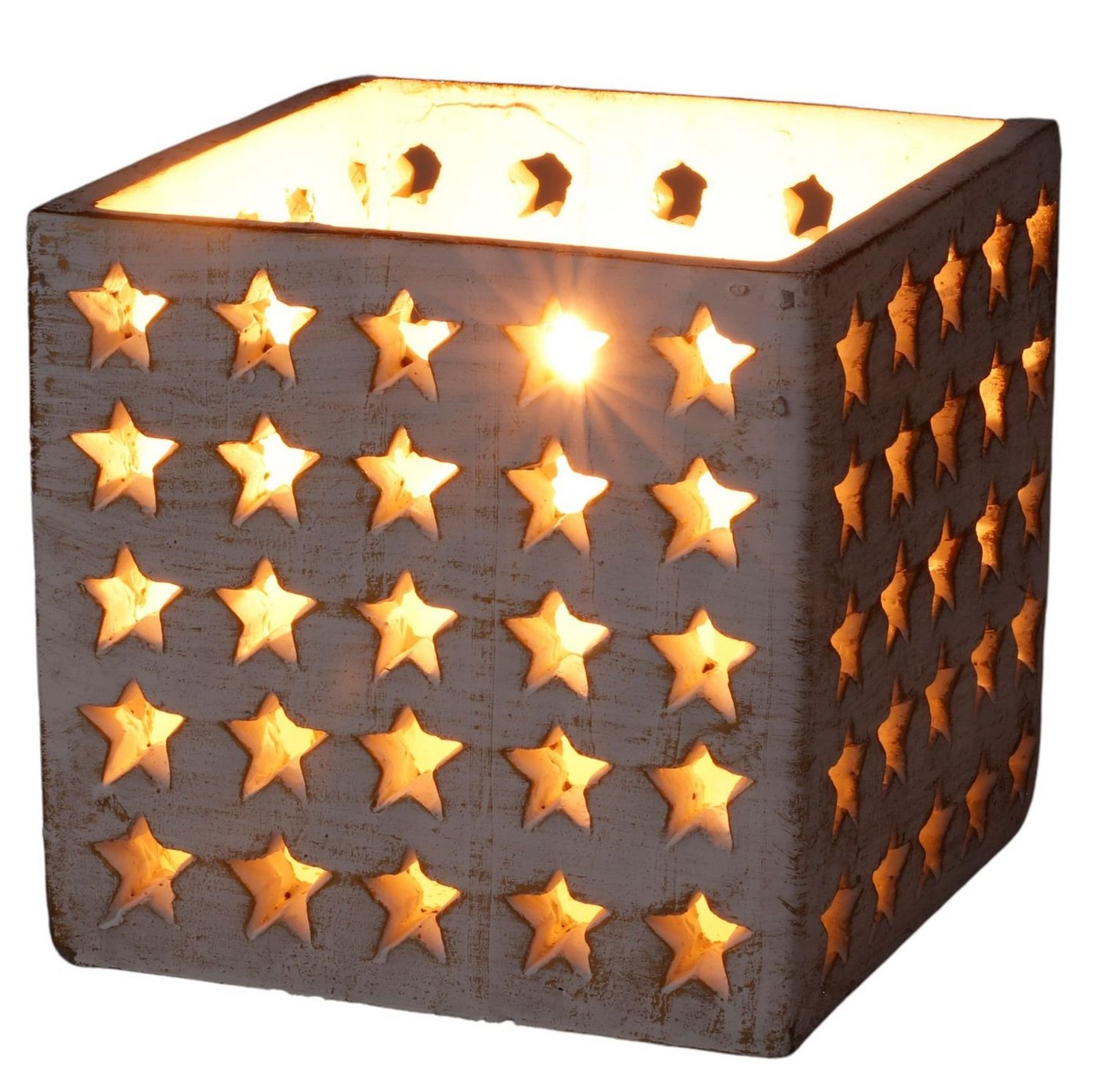BURI Kerzenständer Windlicht Sterne Used-Look Dekoration Kerzenhalter Teelicht 10 x 10 cm von BURI