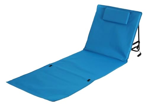 BURI Klappbare Strandmatte mit Rückenlehne und Kopfpolster Strandliege mit Tragetasche Gartenliege Gartenmöbel faltbar Sessel Garten Strand Strandstuhl Sonnenliege klappbar, Farbe:blau von BURI