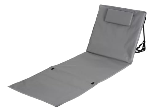BURI Klappbare Strandmatte mit Rückenlehne und Kopfpolster Strandliege mit Tragetasche Gartenliege Gartenmöbel faltbar Sessel Garten Strand Strandstuhl Sonnenliege klappbar, Farbe:grau von BURI