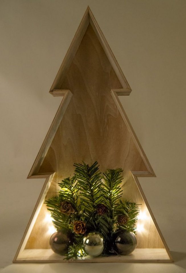 BURI Künstlicher Weihnachtsbaum 3D LED-Holz-Weihnachtsbaum 38cm Weihnachtsdeko Fensterbild Wanddeko von BURI