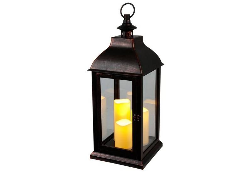 BURI Kugelleuchte XXL Laterne Vintage Windlicht schwarz mit 3 LED-Kerzen Flackereffekt von BURI
