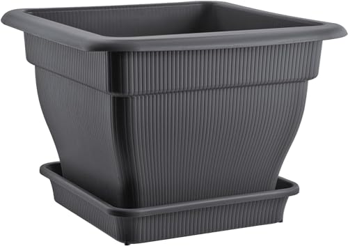 BURI L Pflanzkübel Blumentopf 38x38x28cm mit Wasserspeicher und Untersetzer - 18 Liter Pflanztopf gegen Staunässe anthrazit, terakotta UV-stabil, frostsicher, robust von BURI