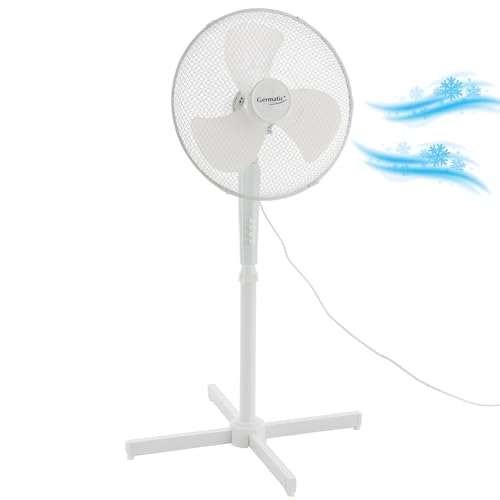 BURI Leiser Standventilator 57 dB | Höhenverstellbar 105–122 cm | 3 Stufen | 80° Oszillation | Ø 40 cm | 40W energiesparend | Neigungswinkel einstellbar | Silent-Ventilator weiß von BURI