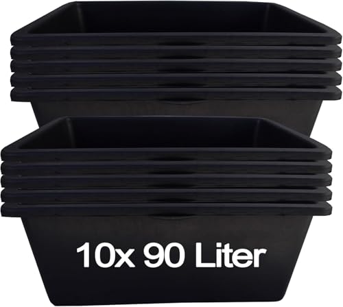 BURI Mörtelkasten Set 10 Stück (90L) - Robuste Mörtelkästen, Pflanzkübel, Maurerkasten für Baustelle, Garten & Heimwerkerprojekte, UV-beständig, stapelbar von BURI