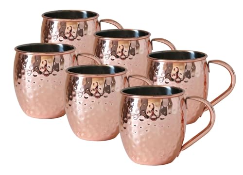 BURI Moscow Mule Becher 6er Set 500ml 13x9x10cm Kupferbecher Edelstahlbecher Tasse Tassen Set 6x Cocktail Zubehör Trinkbecher für Cocktails Party Metall Hammerschlag-Optik 500 ml 0,5l Kupfer Edelstahl von BURI