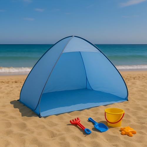 BURI Pop-Up Strandmuschel Windschutz Sonnenschutz Sichtschutz Strandzelt Tragetasche, Farbe:blau von BURI