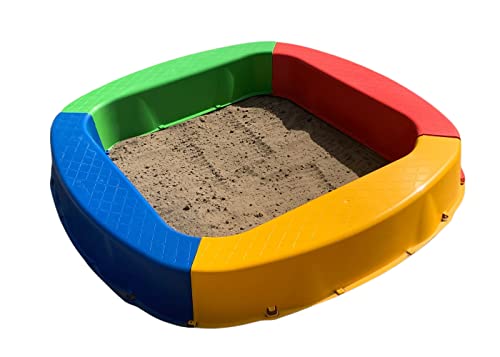 BURI Premium Sandkasten bunt aus Kunststoff 150 x 150 x 20 cm - Großer Sand Kasten Buddelkasten Made in Germany zum Spielen - Mehrfarbig, sehr stabil und robust - absolut hochwertig von BURI