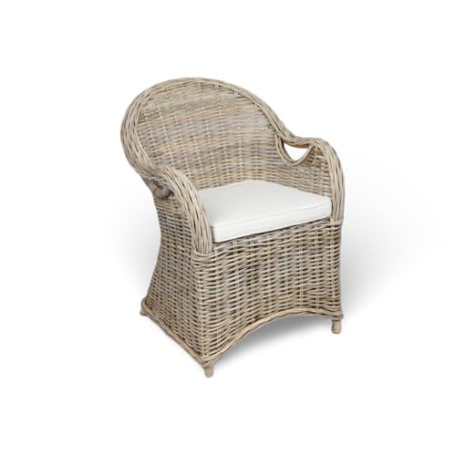 BURI Rattansessel mit Sitzkissen 84x63x66cm Sessel grau Stuhl Rattan Korbsessel Esszimmerstuhl Möbel Wohnzimmer Wintergarten Loungesessel geflochten mit Kissen von BURI