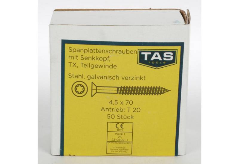 BURI Spanplattenschraube 12x TAS Spanplattenschrauben 50 Stück 4,5x70mm TX Teilgewinde Senkkopf, (600 St) von BURI