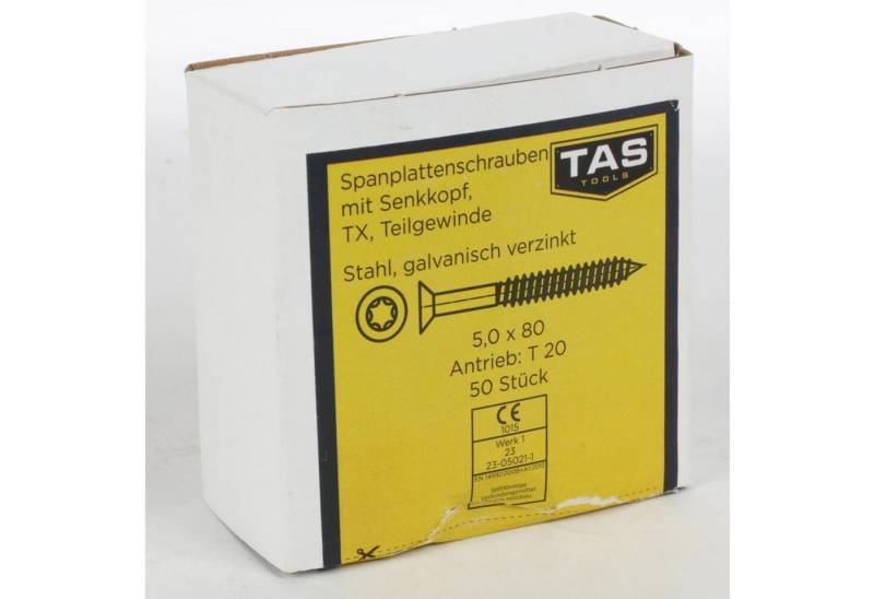BURI Spanplattenschraube 12x TAS Spanplattenschrauben 50 Stück 5x80mm TX Teilgewinde Senkkopf, (600 St) von BURI