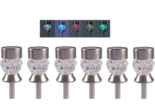 BURI 6er Set LED Solarleuchten Garten 23cm Farbwechselfunktion mit Akku Einschaltautomatik Edelstahl Solarlampen für Außen Balkon Deko Gartenbeleuchtung Lampe Gartenleuchten Solar Terrassen Deko von BURI