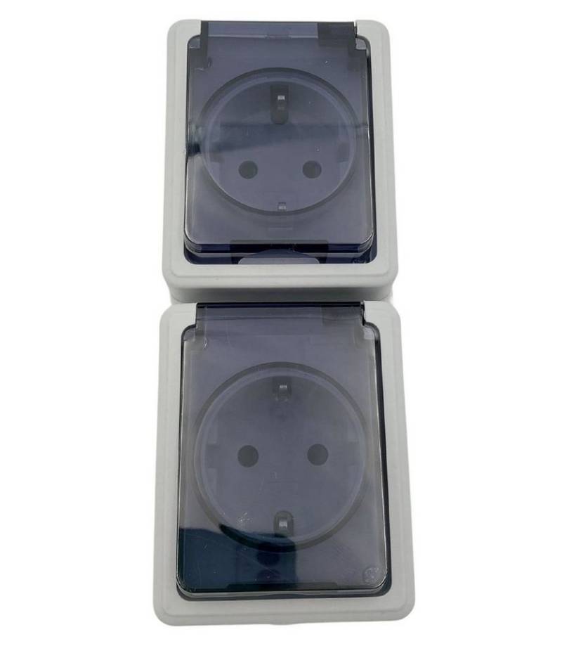 BURI Steckdose 2 Fach Steckdose Klapp-Deckel Doppelsteckdose IP44 Aufputz grau von BURI