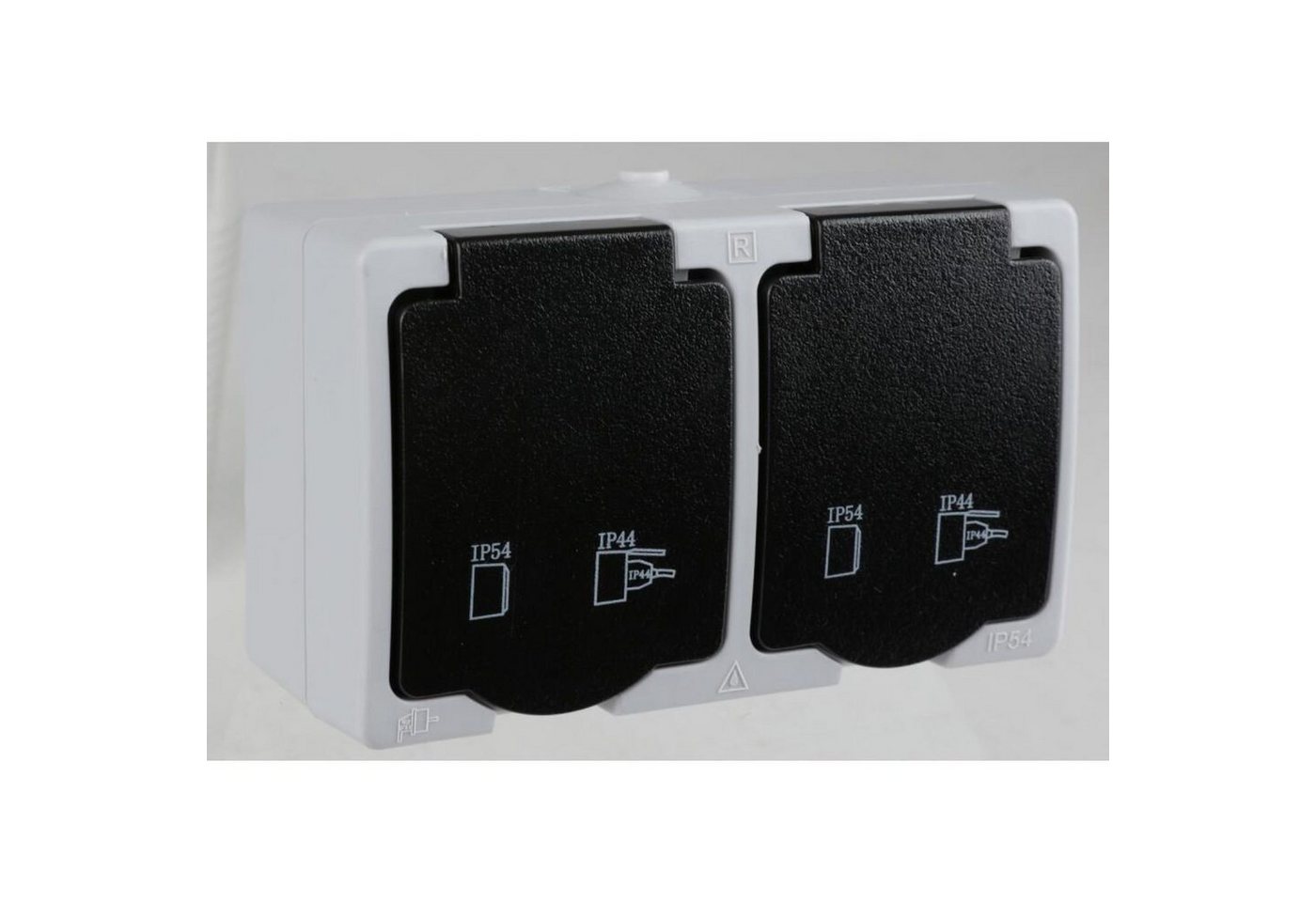 BURI Steckdose 5x Schutzkontakt Steckdose 2er IP44 Schwarz Aufputz Waagerecht Klappde BURI Steckdose 5x Schutzkontakt Steckdose 2er IP44 Schwarz Aufputz Waagerecht Klappde von BURI