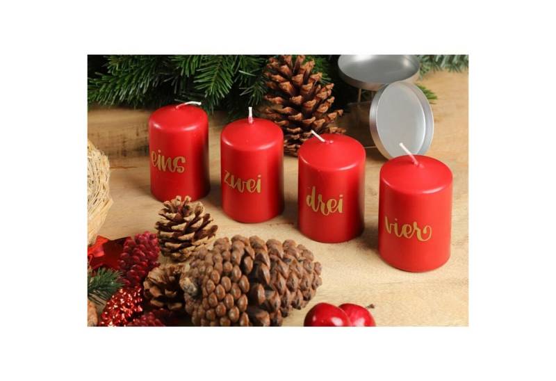 BURI Stumpenkerze BURI Stumpenkerze Advent 4er Rot Weihnachten Tischdekoration Teelicht (4-tlg) von BURI