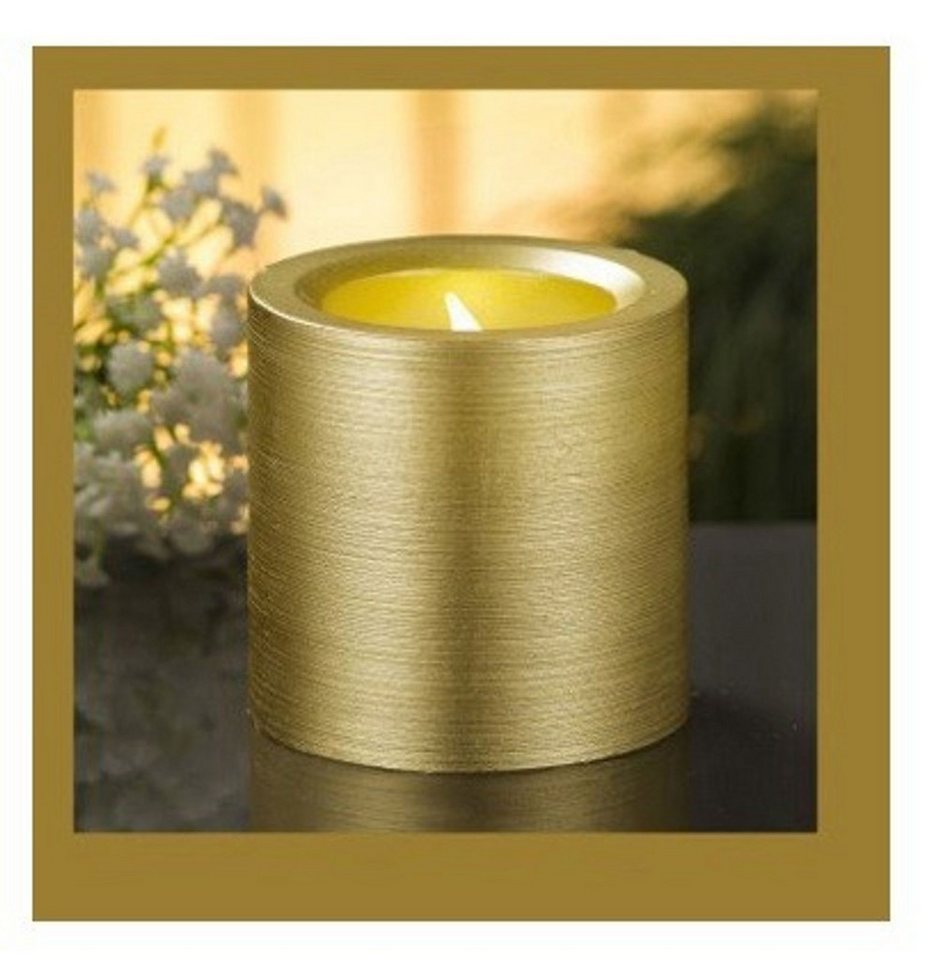 BURI Tafelkerze LED Kerze Flackerlicht Pustefunktion metallic 10x10 cm flammenlos Stum von BURI