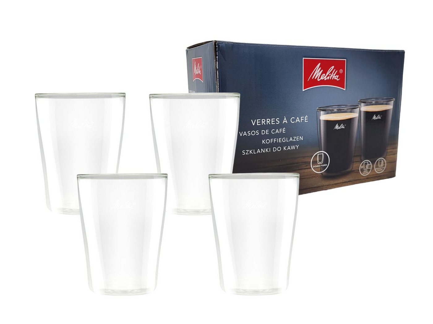BURI Tasse Melitta® Doppelwandige Gläser 4er-Set 200ml Kaffeetassen Thermogläser, Glas von BURI