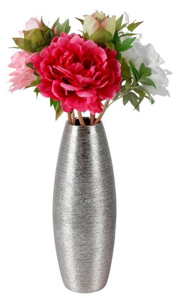 BURI Tischvase Keramik Vase silber glänzend 32x12cm Blumenvase Dekovase Tischvase Ker von BURI