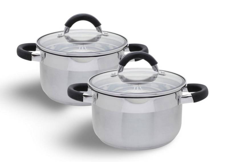 BURI Topf-Set 2er Set Edelstahl Kochtopf 20x15cm Kochtöpfe Topfset 2x Topf + Deckel, Edelstahl von BURI