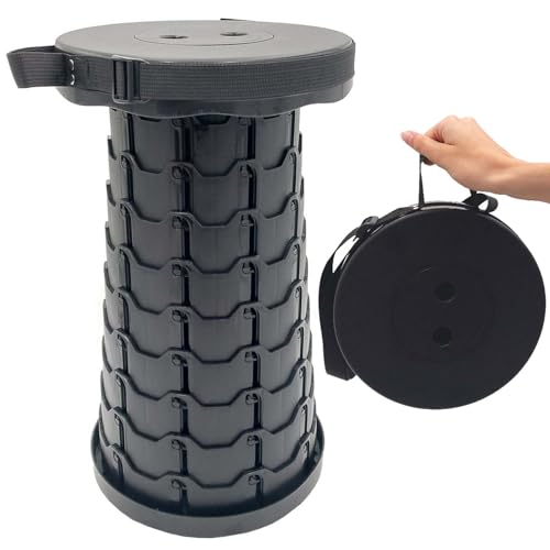 🆄🅽🆂🅴🆁 𝗧𝗜𝗣𝗣: BURI Tragbarer Teleskophocker, einziehbarer Klapphocker für Camping, Garten, Angeln, Wandern, Reisen, Grillen, verstellbare Klapphocker, maximale Traglast 180 kg | Schwarz von BURI