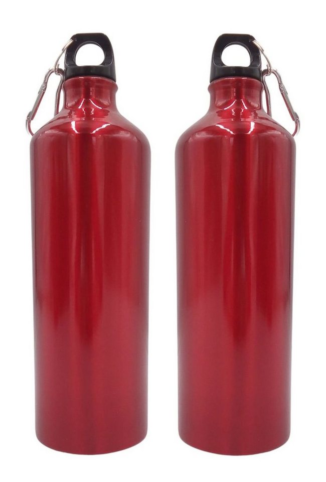 BURI Trinkflasche 2x Aluminium Trinkflasche 1 Liter rot mit Karabiner Wasserflasche Spor von BURI