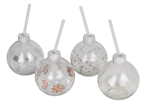 BURI Trinkglas Christbaumkugel 400ml Strohhalm Weihnachten Winter Advent von BURI