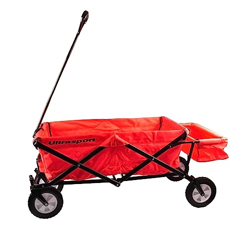 BURI Ultrasport Faltbarer Wagen Bollerwagen Handwagen - Strand Transportwagen mit Seitentasche Picknickwagen Handkarre mit Transporthülle, Rot bis 55kg von BURI