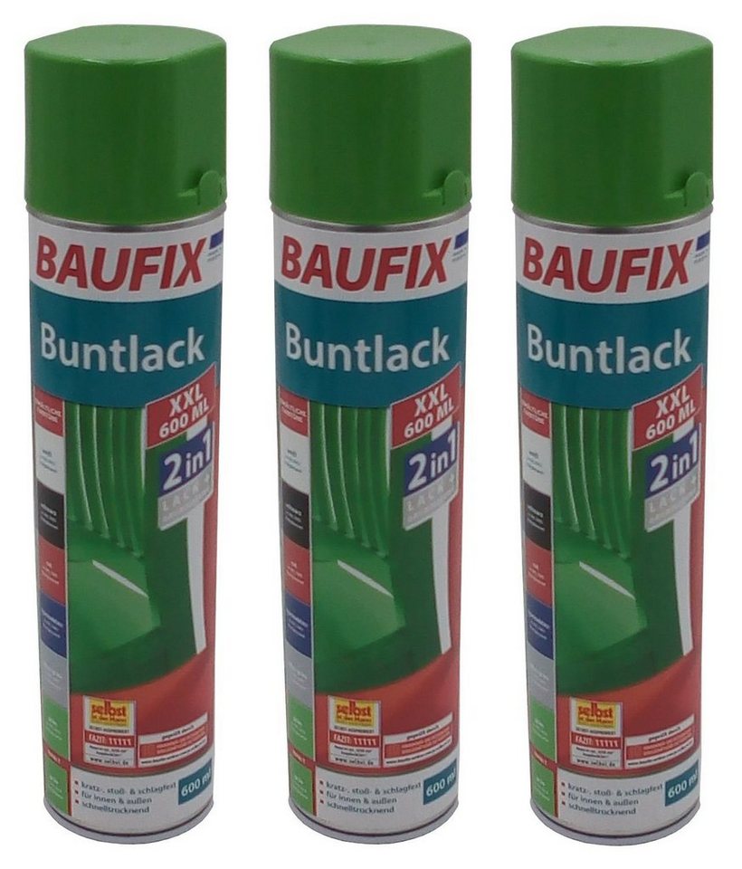 BURI Vollton- und Abtönfarbe 3x Baufix Alkydharz Lackspray XXL 600ml grün glänzend Farbspray Lack B von BURI