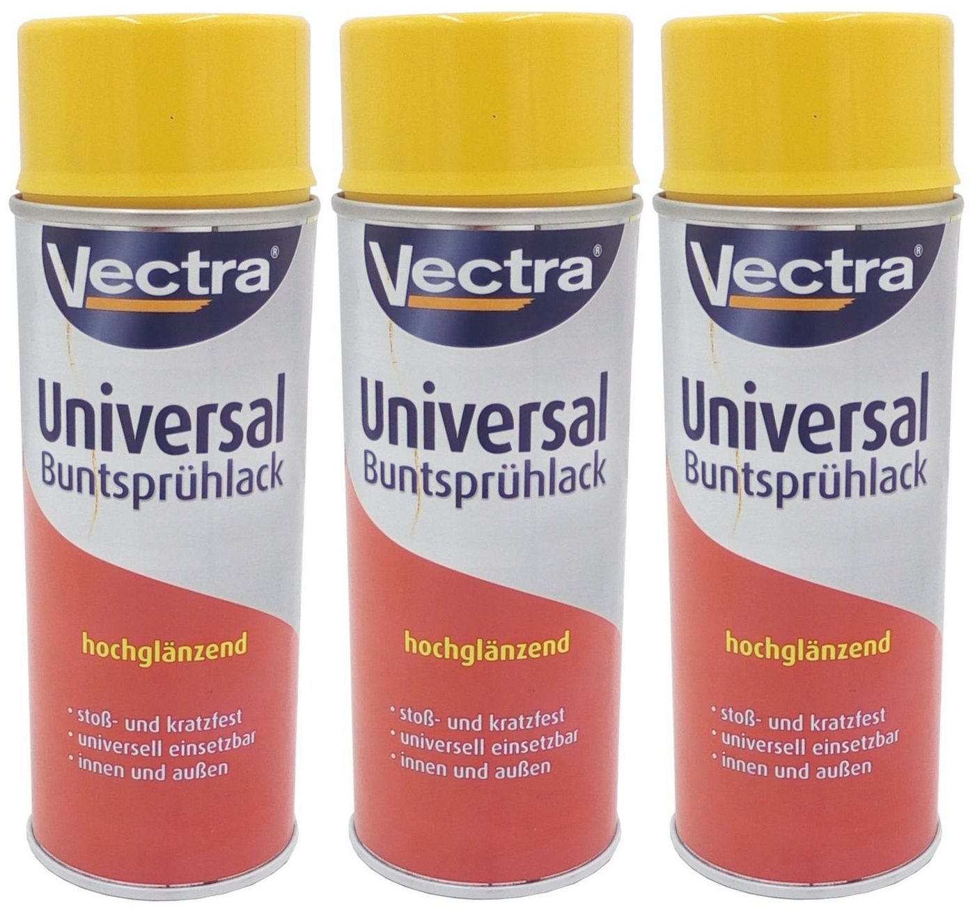 BURI Vollton- und Abtönfarbe 3x Vectra® Universal Sprühlack rapsgelb glänzend Lackspray 400ml Farbs von BURI