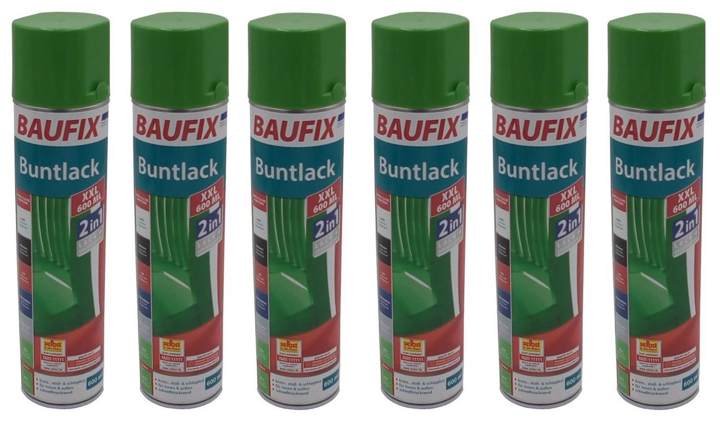 BURI Vollton- und Abtönfarbe 6x Baufix Alkydharz Lackspray XXL 600ml grün glänzend Farbspray Lack B von BURI