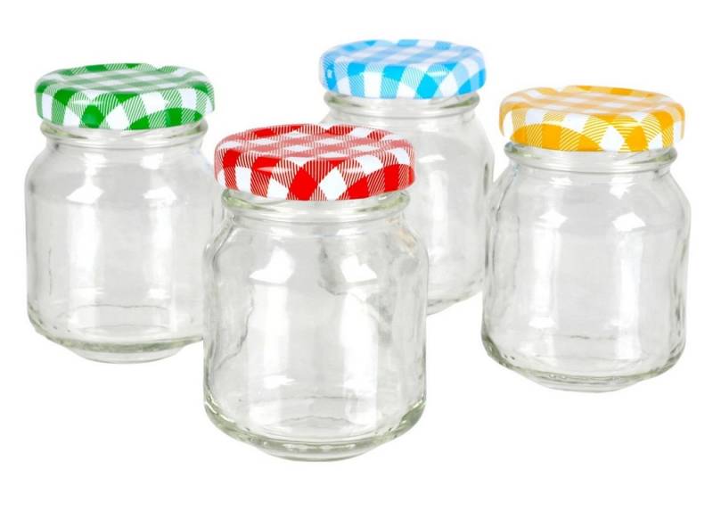 BURI Einmachglas Mini-Marmeladengläser 4er-Set 70ml Einmachglas Probiergläschen bunt, Glas von BURI