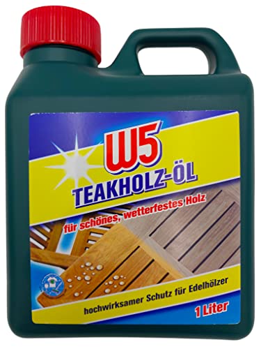 BURI W5 Teak Öl 1 Liter Holzöl Holzschutz Pflegeöl Hartholzöl Innen & Außen Holzpflege für schönes wetterfestes Holz - Teakholz-Öl Schutz farblos für Edelhlözer von BURI