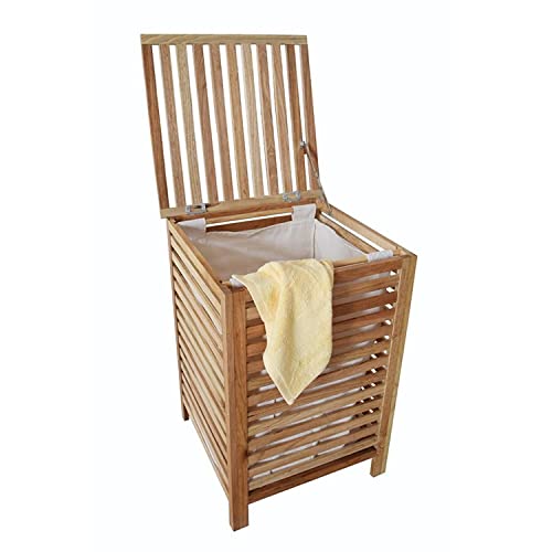 BURI Wäschebox Walnussholz 45x45x65 cm – Wäschetruhe mit Klappdeckel & Wäschesack – Wäschetonne Sitzhocker Truhe Wäschesammler aus massivem geöltem Holz für Bad & Schlafzimmer von BURI