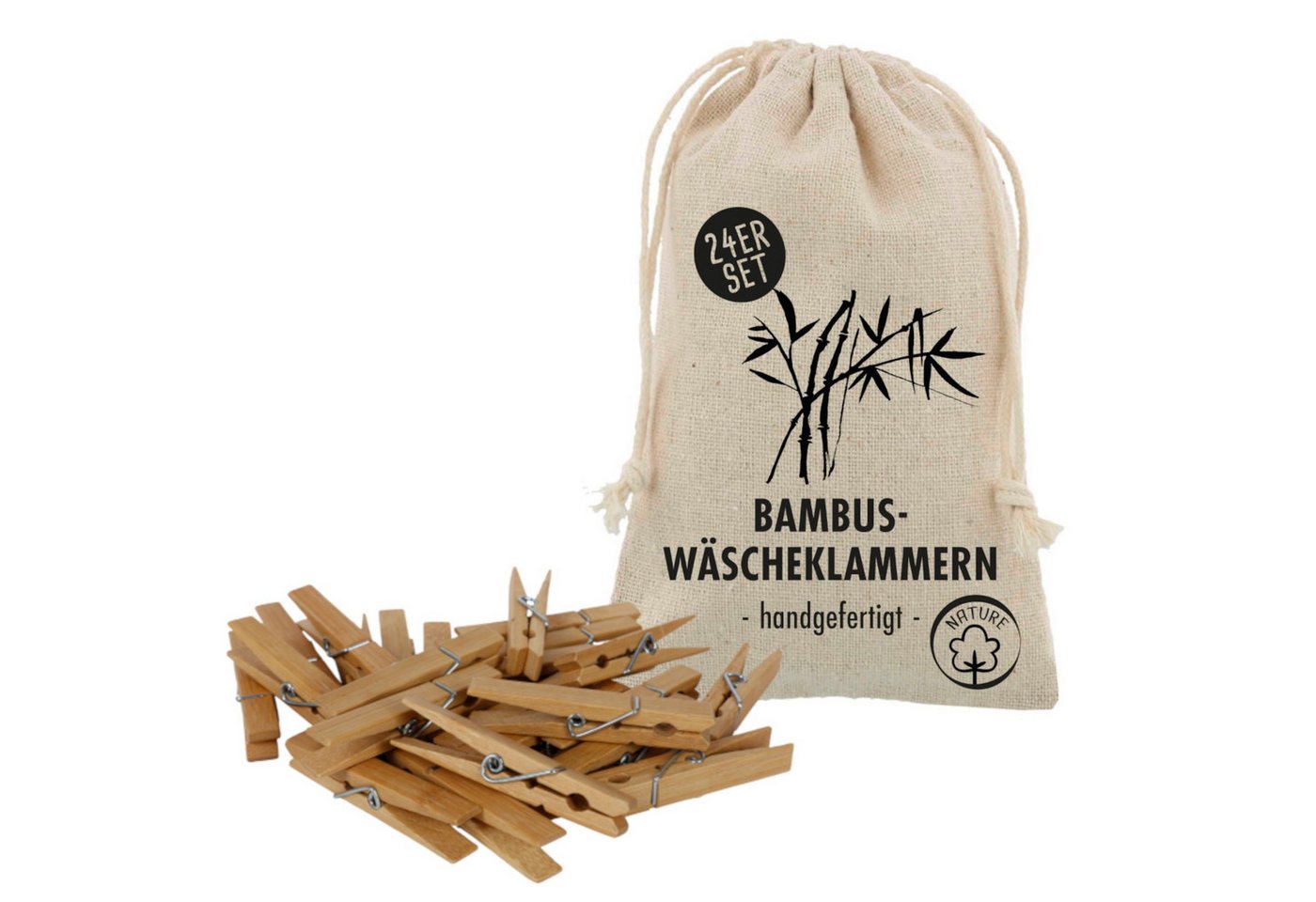 BURI Wäscheklammern Bambus Wäscheklammern 24er-Set im Beutel Holzklammern Bastelklammern BURI Wäscheklammern Bambus Wäscheklammern 24er-Set im Beutel Holzklammern Bastelklammern von BURI