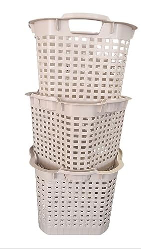 Wäschekorb Set Universalkorb vers Farben Stapelkörbe Gartenkörbe Korb robust, Farbe:beige, Menge:3 Stück von BURI