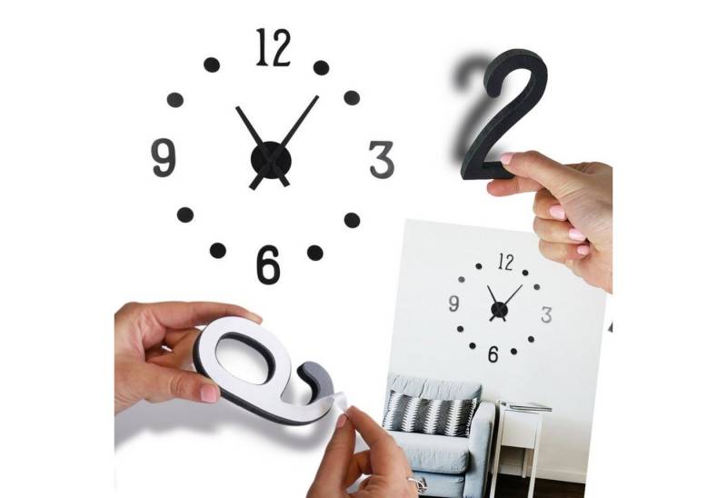 BURI Wanduhr Holz-Wanduhr 'Do it yourself' schwarz zum Aufkleben Wohnzimmeruhr Küch von BURI