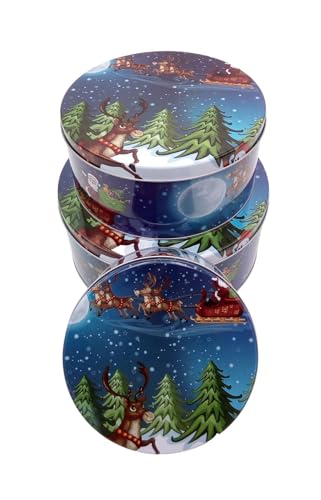 BURI Weihnachtsdosen 3er-Set Plätzchendose Gebäckdose Keksdose Vorratsdosen Deko rund, Variante:3 von BURI