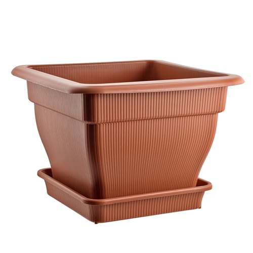 BURI XL Pflanzkübel Blumentopf 48x48cm mit Wasserspeicher und Untersetzer - 33 Liter Pflanztopf gegen Staunässe Terrakotta UV-stabil, frostsicher, robust von BURI