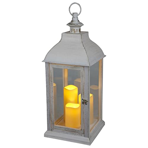 BURI XXL Laterne Vintage Windlicht weiß mit 3 LED-Kerzen Flackereffekt - Laterne Kerzenhalter 60cm Dekolaterne groß mit Glasscheiben und Timer für drinnen BURI XXL Laterne Vintage Windlicht weiß mit 3 LED-Kerzen Flackereffekt - Laterne Kerzenhalter 60cm Dekolaterne groß mit Glasscheiben und Timer für drinnen von BURI