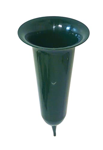 BURI einzelne Grabvase mit Erdspieß 35x13cm Grün Friedhofsvase aus Kunststoff Grabmalvase Grabdekoration Grabschmuck Blumenvase für den Friedhof Friedhofsdeko mit Erdspieß dunkelgrün von BURI