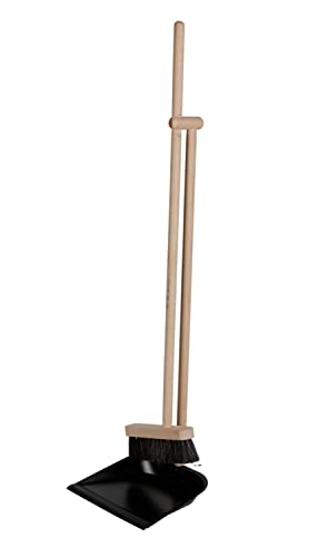 BURI Steh Kehrgarnitur 94cm mit langem Stiel ohne Bücken - Natur Besen Set mit Kehrblech Kehrschaufel aus Buchenholz mit Pferdeborsten Faule Grete von BURI