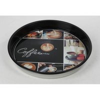 Buri - 12x Tablett Coffee Metall rund 33cm Serviertablett Küche Haushalt Gastronomie von BURI