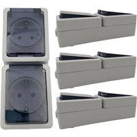 4er Set Doppelsteckdose 2 Fach Steckdose Feuchtraum Aufputz 16 a / 250 v / IP44 von BURI