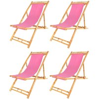 4x Bambus Relax Liegestuhl Pink Strandstuhl Terrassenliege Gartenstuhl 60x135cm von BURI