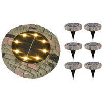 Buri - 6x led Solarleuchte Steinoptik warmweiß Gartenleuchte Leuchtstein Gartendeko von BURI