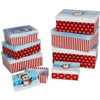 Dekoboxen-Set Pinguine 8-teilig Geschenkbox Weihnachtsdeko Aufbewahrungsbox von BURI