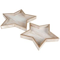 Buri - Dekotablett-Set Stern 2-teilig aus Holz Natur im Used-Look von BURI
